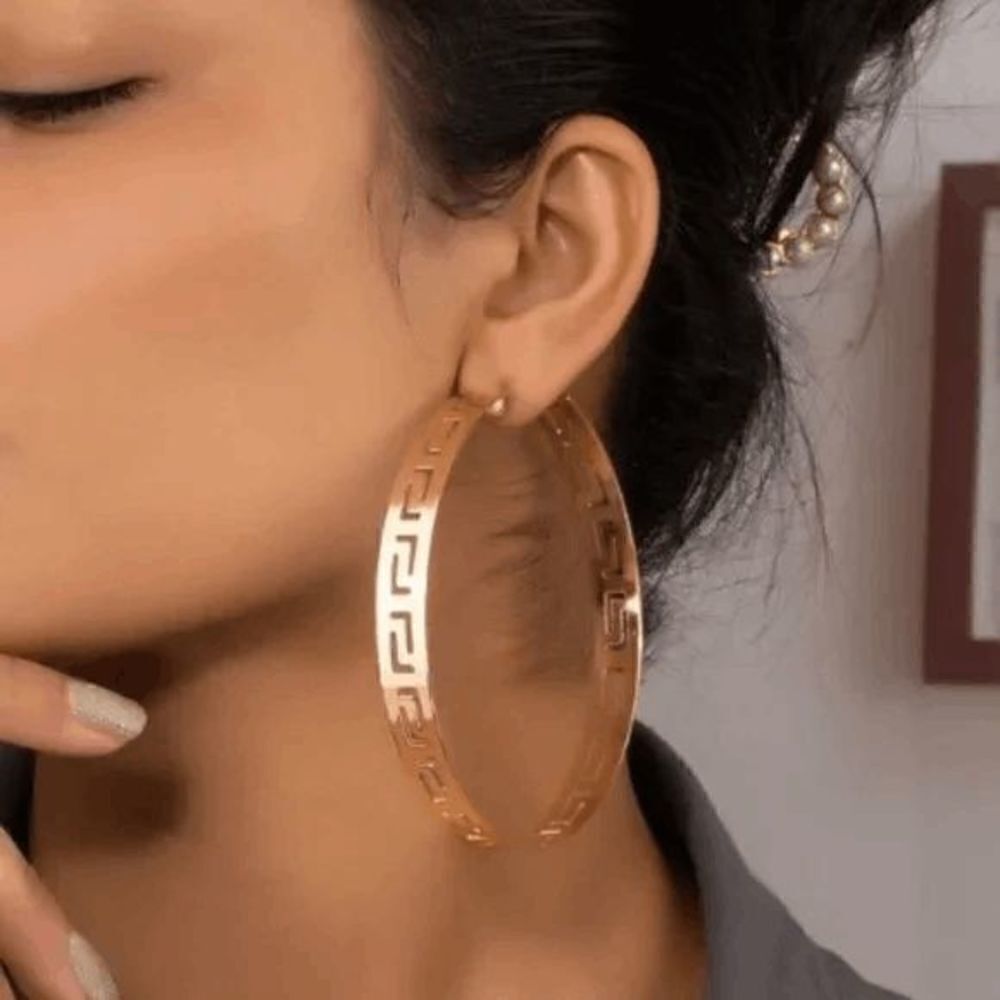 GOLD GREEK CUTOUT HOOP EARRINGS